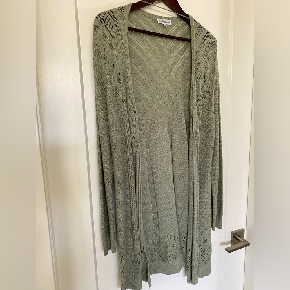 Northern Reflections New Light Sage Green Long Open Front Sweater